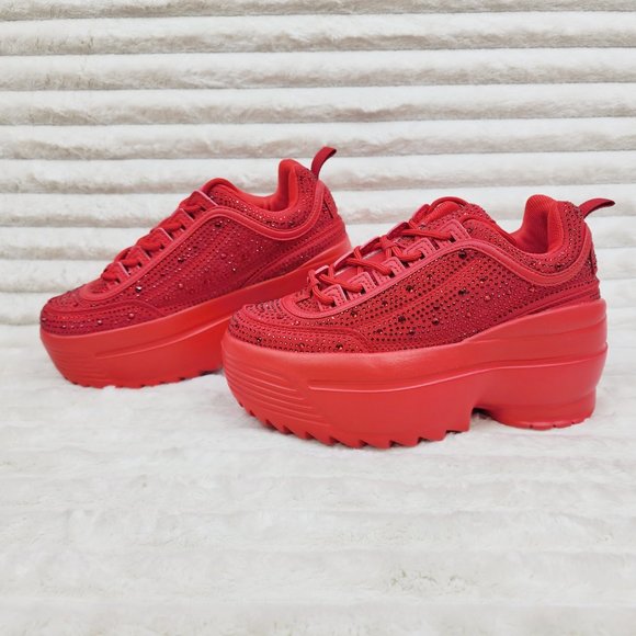 Cush Baby 2 Ruby Red Rhinestone Platform Sneakers - Tennis Shoes - Picture 11 of 14